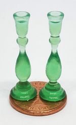 Dolls House 2 Candlesticks Green 1:12 Scale Miniature Decor Dining Candle tumdee