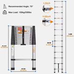 Aluminium Telescopic Ladder 5.0m 11 Step 150kg Extendable Anti-slip Silver