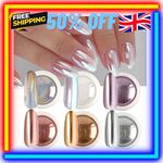 6pcs Chrome Mirror White Nail Powder Pigment Gold Silver Rubbing Holographic Aur