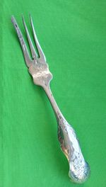 Dutch 833 silver curved serving fork, 1863, 19 grams