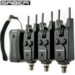 Saber S4 3+1 Carp Fishing Bite Alarm Set LED Wireless With Receiver 3 Rod Alarms