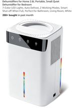 2.6L Portable Dehumidifier for Home Quiet Sleep Mode Auto Defrost 7-Color LED