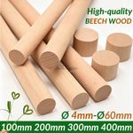 Beech Wood Dowels Smooth Rod Pegs 1-40cm Craft Sticks DIY Wooden Dowel Woodcraft