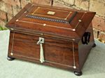 Rosewood Sewing or Jewelry box with key and handles inlaid with Mother Of Pearl
