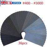 36Pcs Wet and Dry Sand Paper Mixed Assorted Grit 400-3000 Paint Sandpaper Set UK