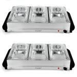 2 x Buffet Warmer 300W Food Server Hot Plate 3 Tray 2.5L Adjustable Temprature