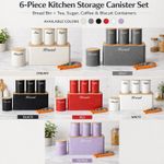 6x Kitchen Storage Tins Bread Canister Set Airtight Lid Tea Coffee Sugar Opener