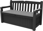 265L Keter Eden Garden Storage Bench Outdoor Plastic Box All-Weather Grey Seat