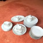 White/Grey Floral Porcelain Dinner Set Plates Cups Sugar Creamer