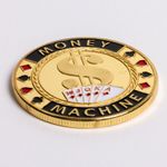 'Money Machine' Gold Metal Poker Card Guard w/ Plastic Case