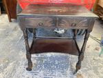 Wooden Side Hall Table with Drawers & Castors Trolley Vintage Antique Brown