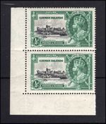 M27190 Cayman Islands  1935 Silver Jubilee 1/2d Black/Green Var line by Turret