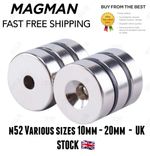 N52 Countersunk Fasteners Various Neodymium Ring   Strong Screw Disc 10mm -20mm
