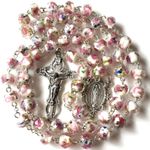 Handmade ROSE PINK Veluriyam BEADS GUADALUPE ROSARY & ITALY CROSS Catholic ne...