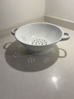 Vintage White Enamel Kitchen Colander, Strainer