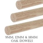 297mm (12") Oak Dowel Hardwood 9,12,18mm Diameter Trade & Craft Oak Dowels