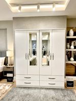 Ready Assembled 4 Door Wardrobe With Mirror And Drawers Bedroom Storage In White