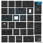 KNIGHTSBRIDGE ROUND EDGE MATT BLACK SWITCHES AND SOCKETS BLACK INSERT