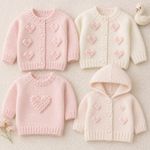Baby Bobble Heart Cardigan Jumper Hoodie DK Knitting Pattern 16-26” Printed