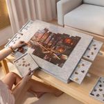 2-in-1 Felt Jigsaw Puzzle Board Foldable Puzzle Storage Table w/ 6 Slid Drawer