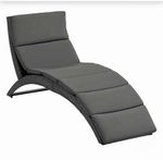 Grey Reclining Rattan Patio Chaise Sun Lounger with Grey Cushion, 1-Seater