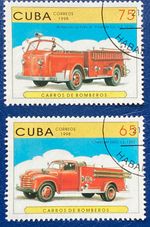 1998 Two Fine Used Stamps Vintage Fire Engines. Not Hinged. Spanish Antilles