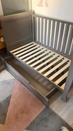 Obaby Stamford Mini Cot Bed Grey with drawer. excellent condit. RRP £280
