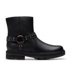 Clarks Girls Prague Shine Kid Black Leather Ankle Boots
