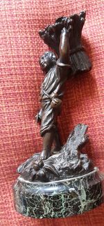 Antique French Sculpture Bronze Figure Of Harvest Boy 19th Century Marble Base.