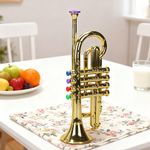 Children's Trumpet Toy Plastic Gold Color With Handle Easy To Blow CN