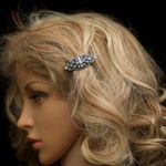 Hair Clip Art Deco Antique Silver Oval Floral Rhinestone QD22