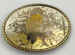 Vtg Western Belt Buckle Oval Silver Tone American Bold Eagle Patriotic Cowboy