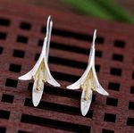 925 Sterling Silver Flower Drop Earrings with Gold Accents