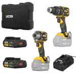 JCB Pro Cordless Combi Drill & Impact Driver Set 2 2Ah Batteries Charger & Case
