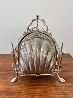 Antique Triple Victorian Biscuit Box Silverplated Sheffield Clam Shell Warmer