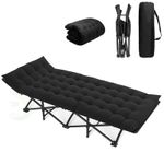 Adults Folding Sleeping Bed Guest Bed Outdoor Portable Camping Cots w/ Mat Black