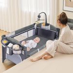 Baby Nursery Center 5-in-1 Convertible Baby Crib Adjustable Bedside Sleeper