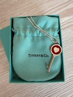 Tiffany & Co. Red Enamel Heart Key Charm, Pendant Sterling Silver 925 (New)