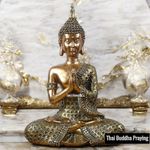Thai Buddha Praying Meditating Sculpture Figurine Ornament Gold Sitting Home Art