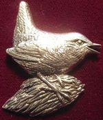 Superb Pewter Jenny Wren Brooch Pin : Craftsman Signed