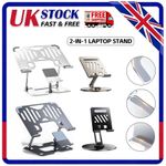 360° All Metal Portable Laptop Tablet Stand Riser Adjustable Holder For Desk UK