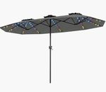 4.4m Double Patio Umbrella Grey Solar LED Lights Crank No Base garden shelter