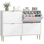 HOMCOM Slim Shoe Storage Cabinet with 4 Flip Drawers for Hallway, White