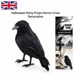 Realistic Black Crow Halloween Prop Fake Bird Scary Raven Feather Decoration UK