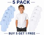 Boys School Short Sleeve Shirt 5 Pack White / Blue Age 5-18 Uniform by George