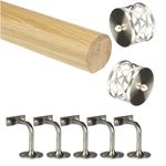 Oak Mopstick Handrail Kit with Brushed Nickel Brackets & Filigree End Caps