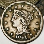 1846 Large Cent Matron Braided Hair 1C Ungraded Choice US Copper Coin CC29279