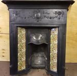 Victorian Cast Iron Fireplace Insert with Decorative Floral Tiles – Antique