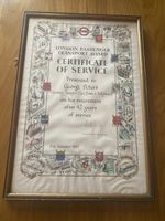 London Passenger Transport Board Certificate Of Service 1940