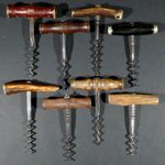 8 Vintage Corkscrews. Turned Wood Handles. Horn / Antler handles.
